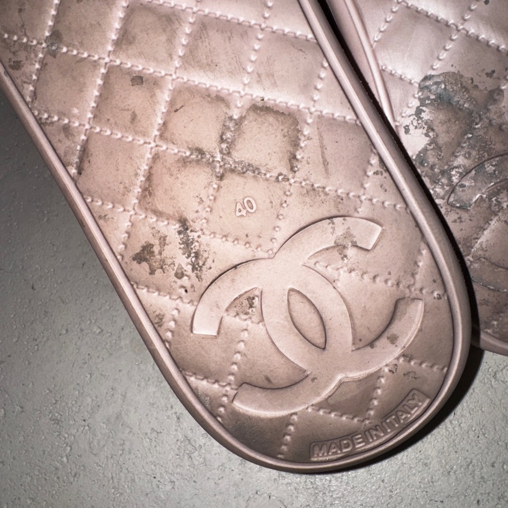 Chanel Pink Tweed CC Pool Beach Slides Sandals - Picture 8 of 11
